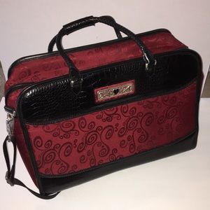 Vintage Brighton Red Fabric & Black Leather Weekender Bag